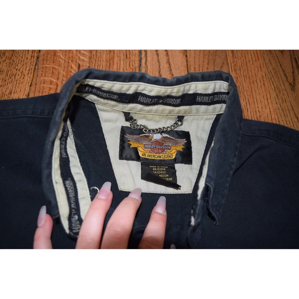 Mens Genuine Harley Davidson Short Sleeve Button Down Shirt Embroidered Medium - Picture 2 of 4